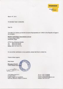 Distributor certificate for Turk company